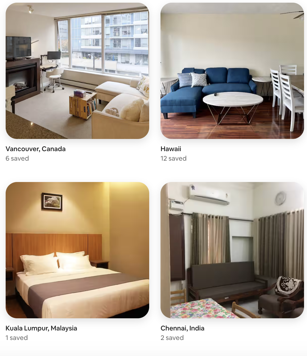 AirBnB saved locations, for comparison