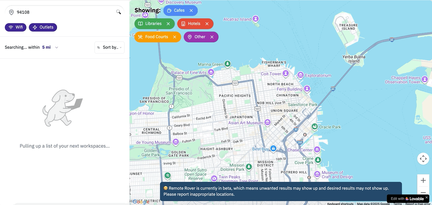 Remote Rover cafe search demo