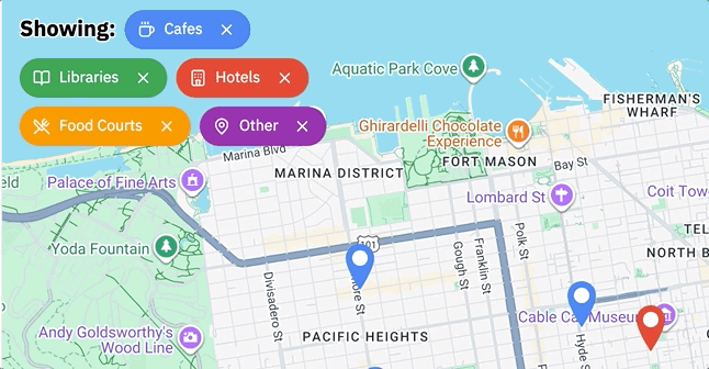 Map pin filter legend
