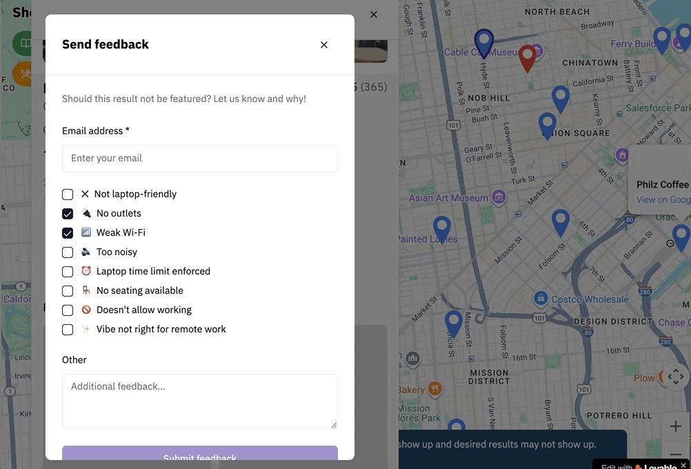 Reporting a location mockup