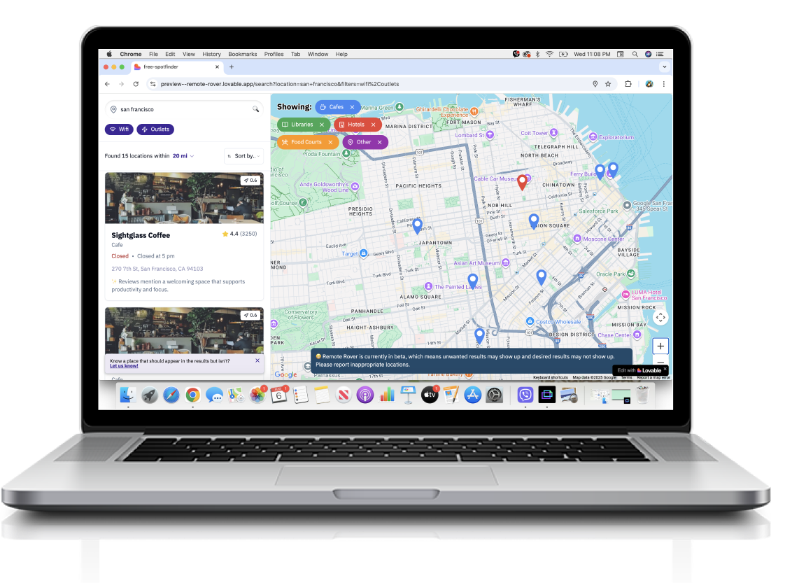 Google Maps search results, second example
