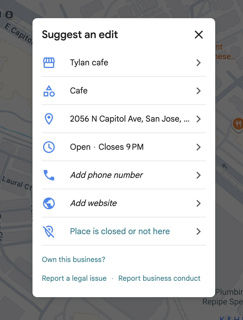 Suggesting an edit on Google Maps