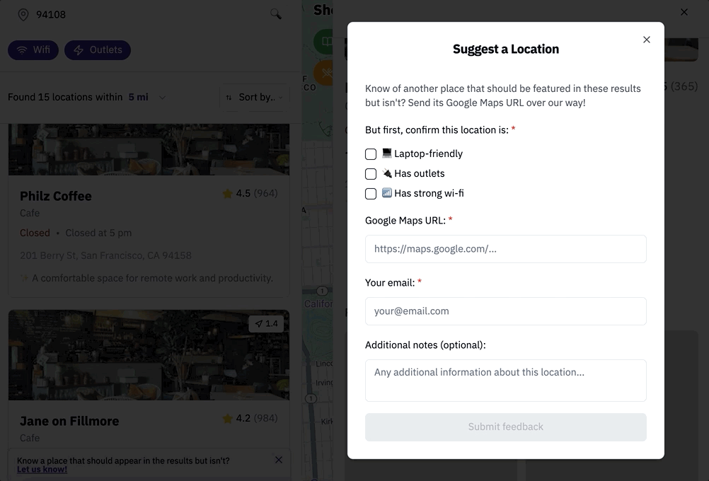 Suggesting a new location mockup