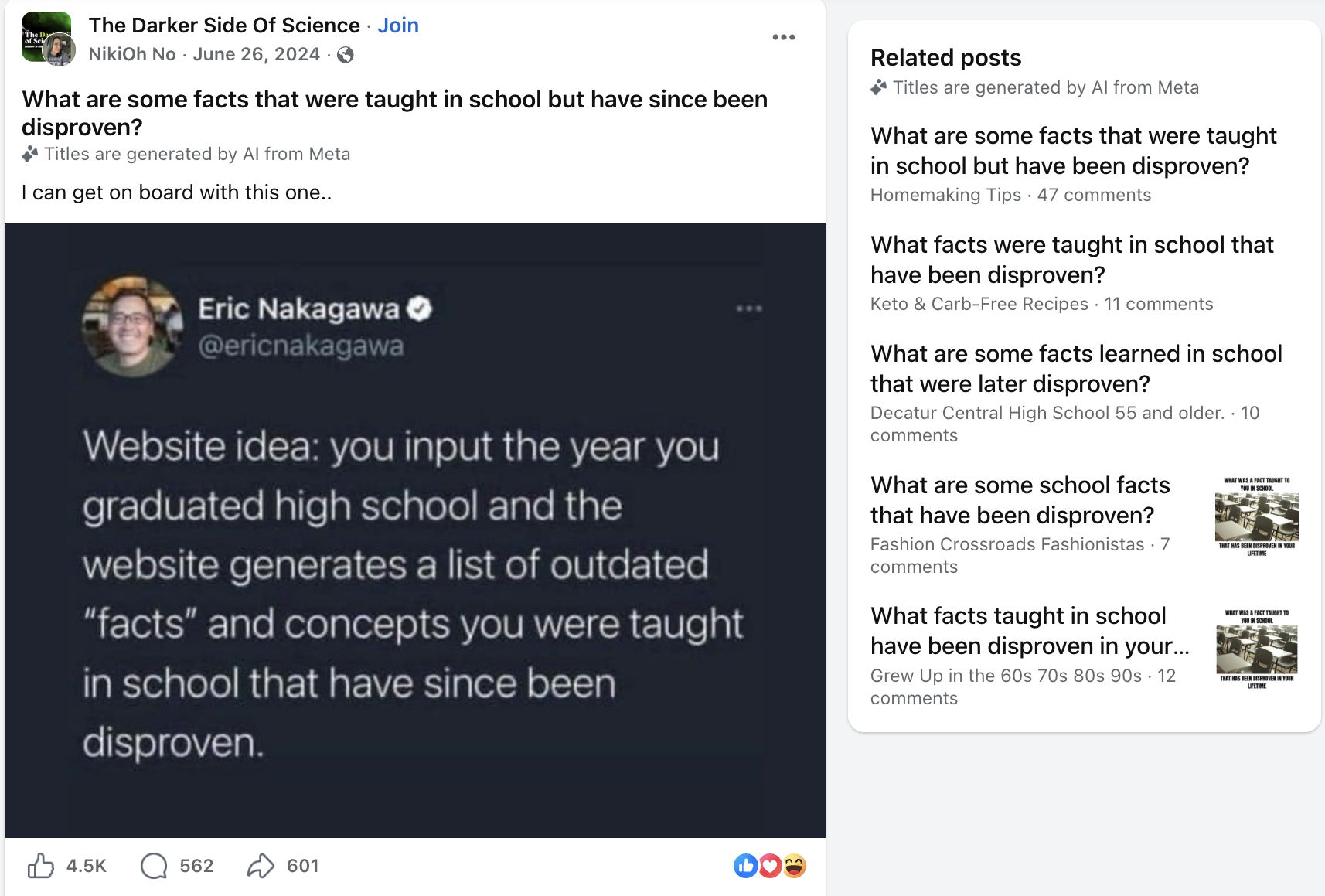 Facebook posts about outdated facts