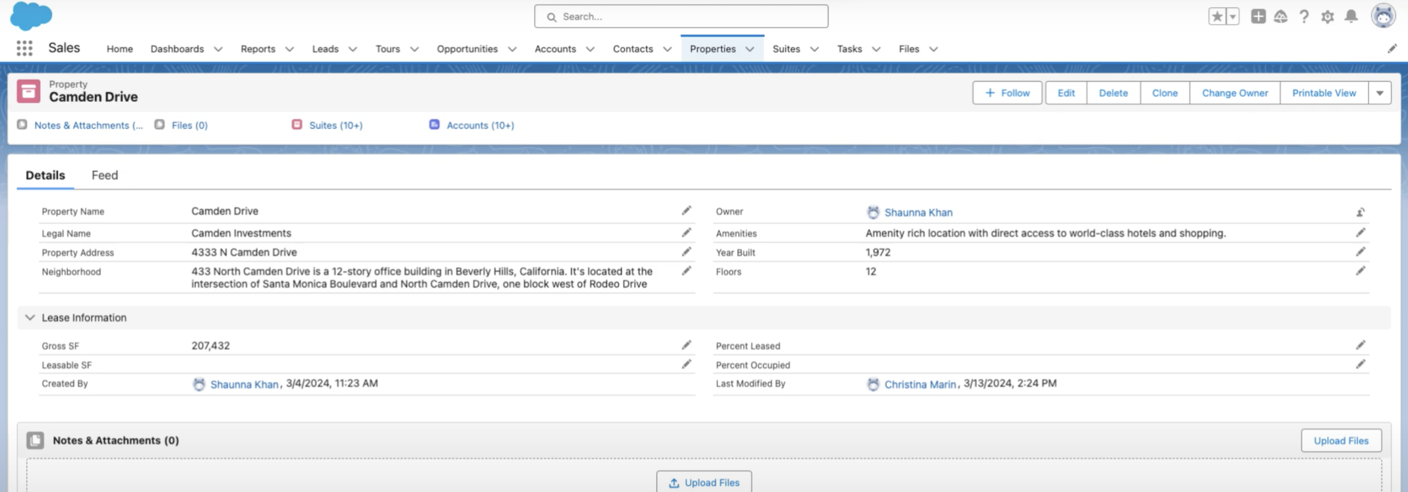 Property monitoring view