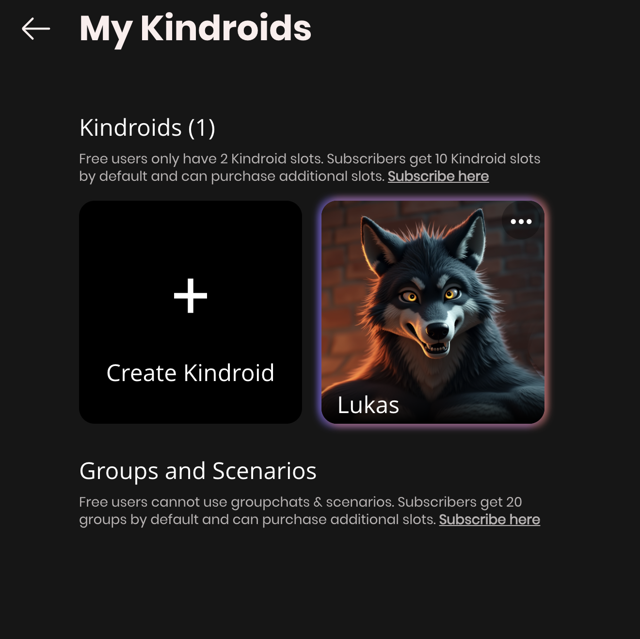 My Kindroids list view