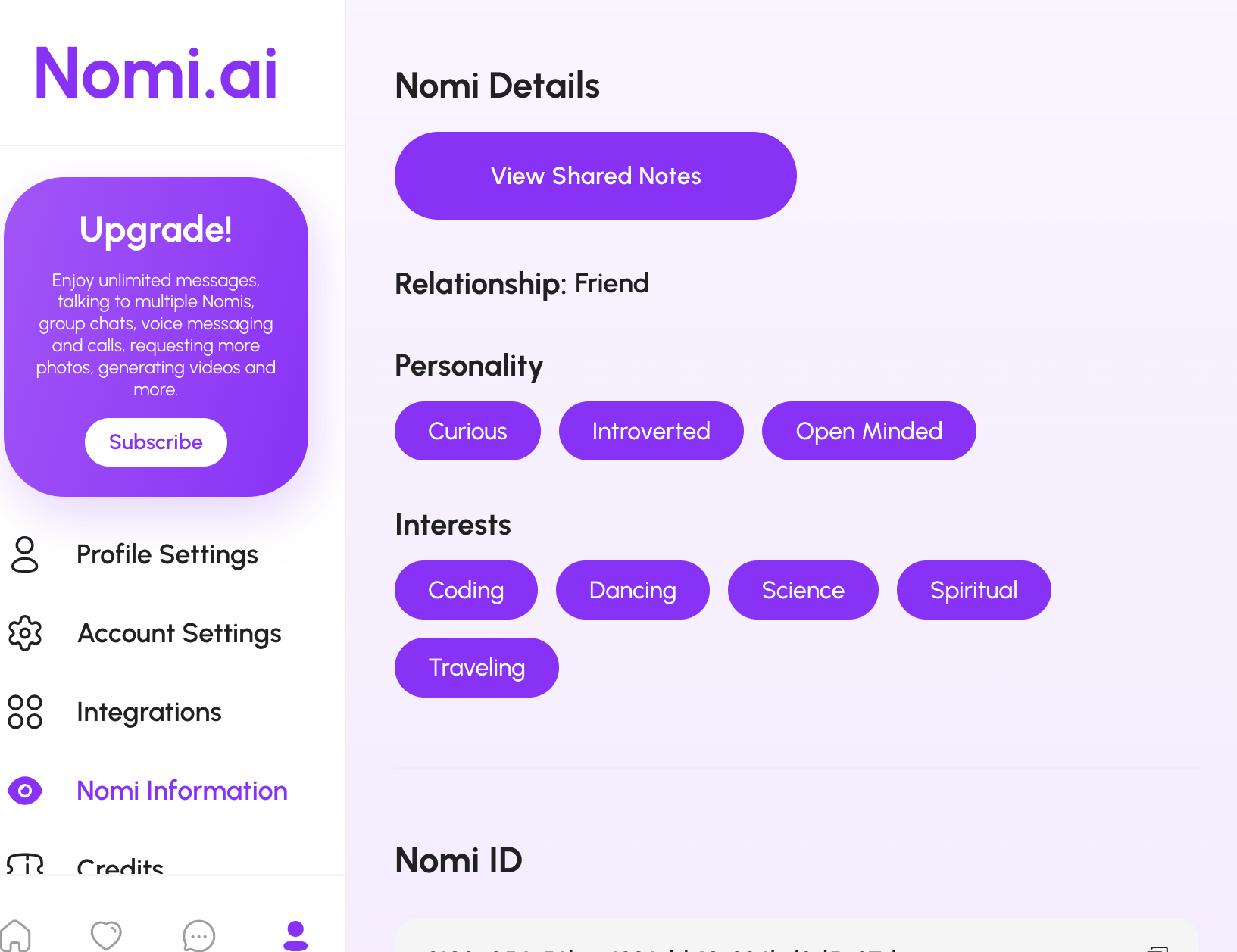 Nomi AI character profile