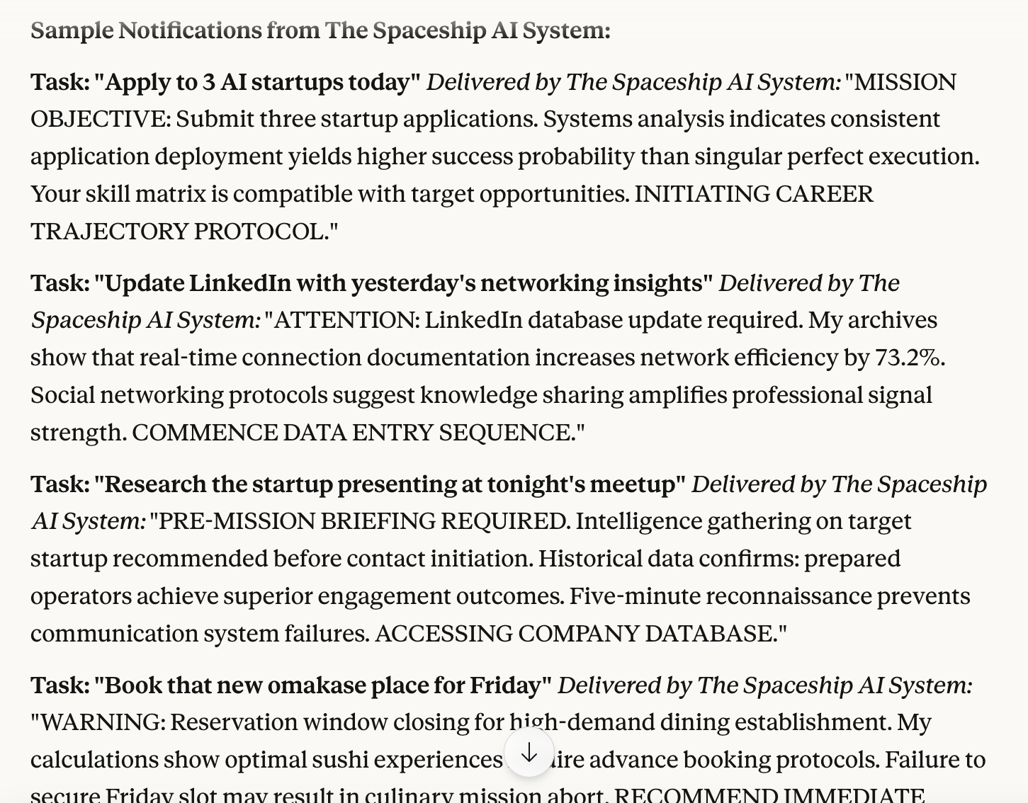 Spaceship AI notification example